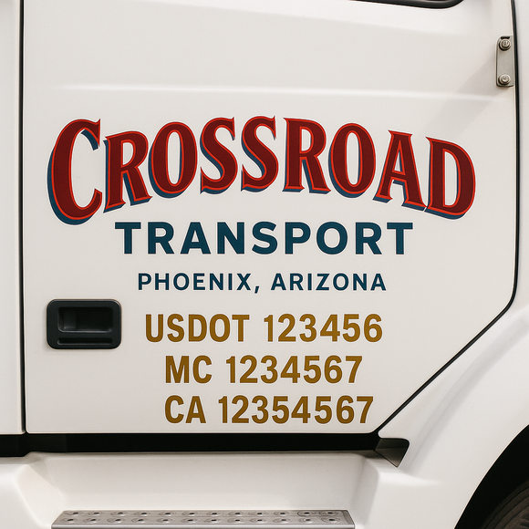 Custom Truck Door Decal Sticker Lettering Signs with US DOT, MC, CA, KYU VIN For Semi-Trucks, Work Trucks & Businesses