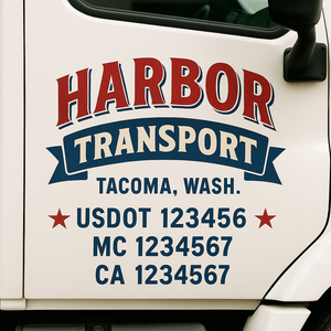 Custom Truck Door Decal Sticker Lettering Signs with US DOT, MC, CA, KYU VIN For Semi-Trucks, Work Trucks & Businesses