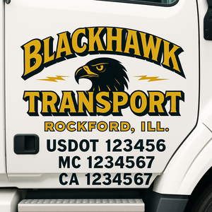 Custom Truck Door Decal Sticker Lettering Signs with US DOT, MC, CA, KYU VIN For Semi-Trucks, Work Trucks & Businesses