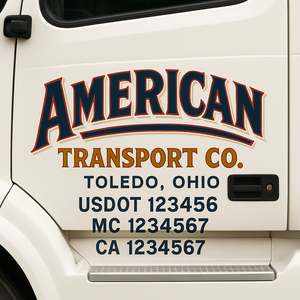 Custom Truck Door Decal Sticker Lettering Signs with US DOT, MC, CA, KYU VIN For Semi-Trucks, Work Trucks & Businesses