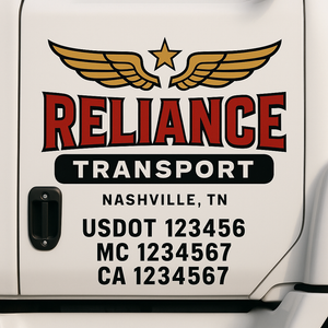 Custom Truck Door Decal Sticker Lettering Signs with US DOT, MC, CA, KYU VIN For Semi-Trucks, Work Trucks & Businesses