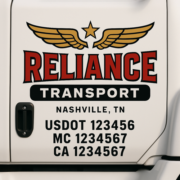 Custom Truck Door Decal Sticker Lettering Signs with US DOT, MC, CA, KYU VIN For Semi-Trucks, Work Trucks & Businesses