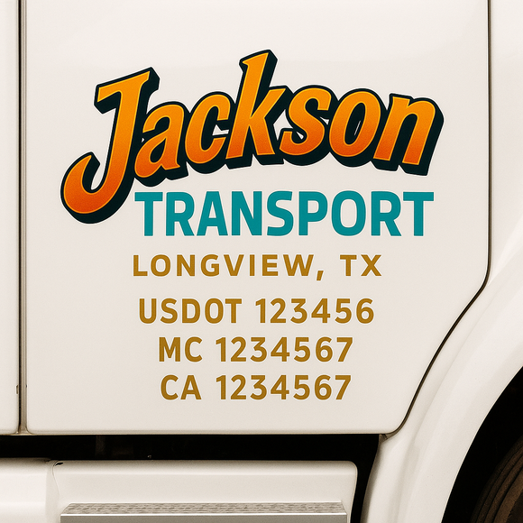 Custom Truck Door Decal Sticker Lettering Signs with US DOT, MC, CA, KYU VIN For Semi-Trucks, Work Trucks & Businesses