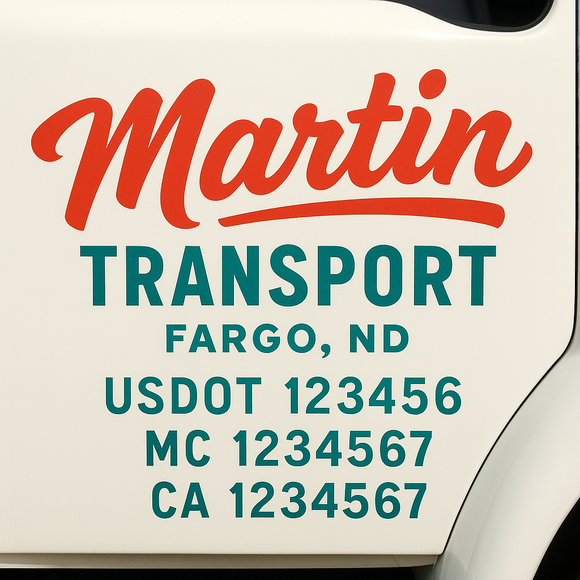 Custom Truck Door Decal Sticker Lettering Signs with US DOT, MC, CA, KYU VIN For Semi-Trucks, Work Trucks & Businesses