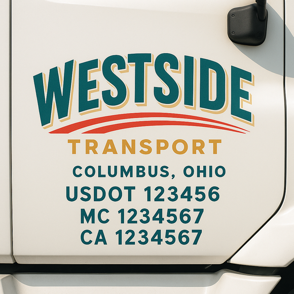 Custom Truck Door Decal Sticker Lettering Signs with US DOT, MC, CA, KYU VIN For Semi-Trucks, Work Trucks & Businesses