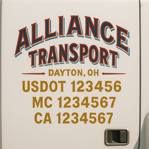 Custom Truck Door Decal Sticker Lettering Signs with US DOT, MC, CA, KYU VIN For Semi-Trucks, Work Trucks & Businesses