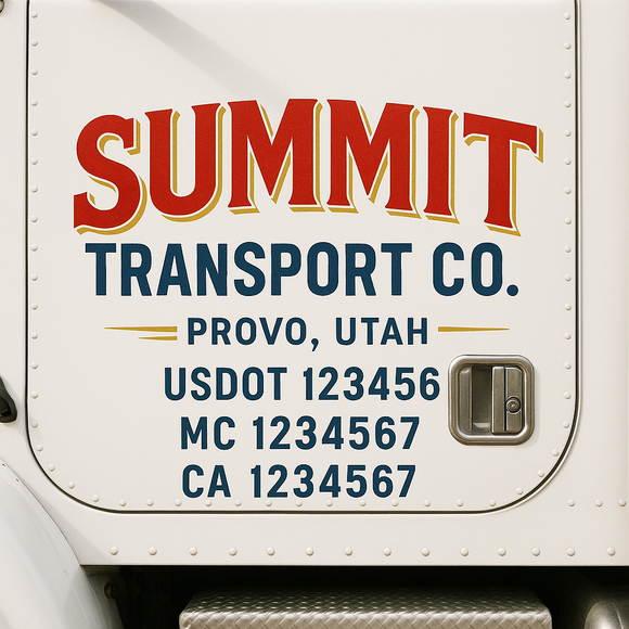 Custom Truck Door Decal Sticker Lettering Signs with US DOT, MC, CA, KYU VIN For Semi-Trucks, Work Trucks & Businesses