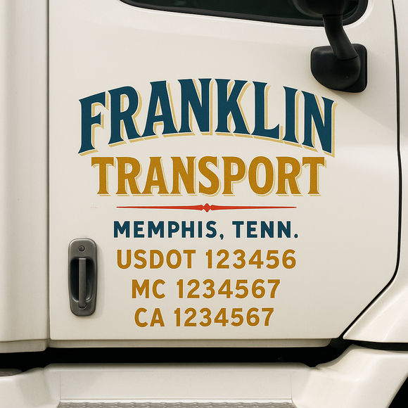 Custom Truck Door Decal Sticker Lettering Signs with US DOT, MC, CA, KYU VIN For Semi-Trucks, Work Trucks & Businesses