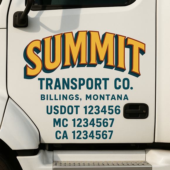 Custom Truck Door Decal Sticker Lettering Signs with US DOT, MC, CA, KYU VIN For Semi-Trucks, Work Trucks & Businesses