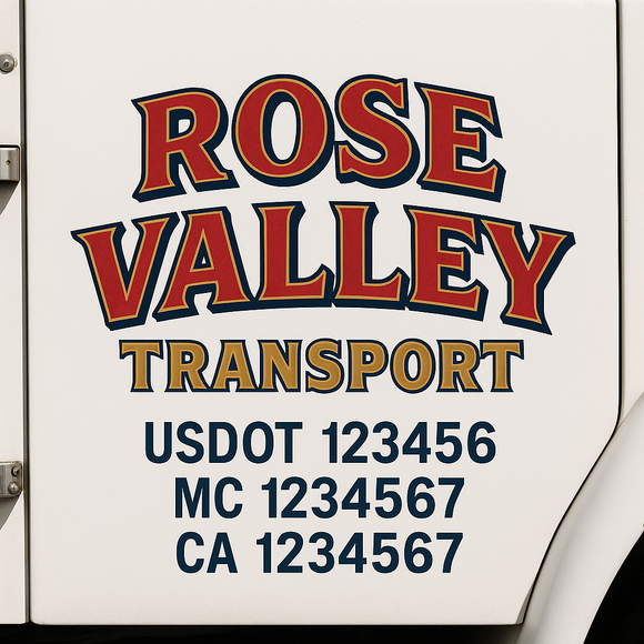 Custom Truck Door Decal Sticker Lettering Signs with US DOT, MC, CA, KYU VIN For Semi-Trucks, Work Trucks & Businesses