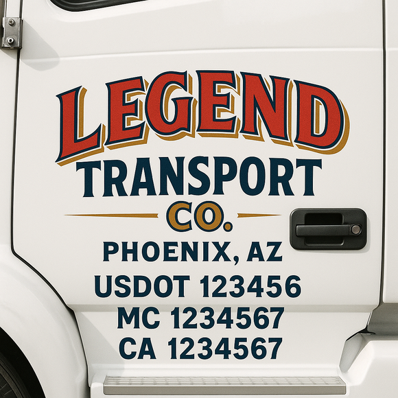 Custom Truck Door Decal Sticker Lettering Signs with US DOT, MC, CA, KYU VIN For Semi-Trucks, Work Trucks & Businesses