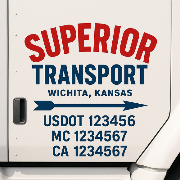 Custom Truck Door Decal Sticker Lettering Signs with US DOT, MC, CA, KYU VIN For Semi-Trucks, Work Trucks & Businesses