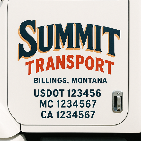 Custom Truck Door Decal Sticker Lettering Signs with US DOT, MC, CA, KYU VIN For Semi-Trucks, Work Trucks & Businesses
