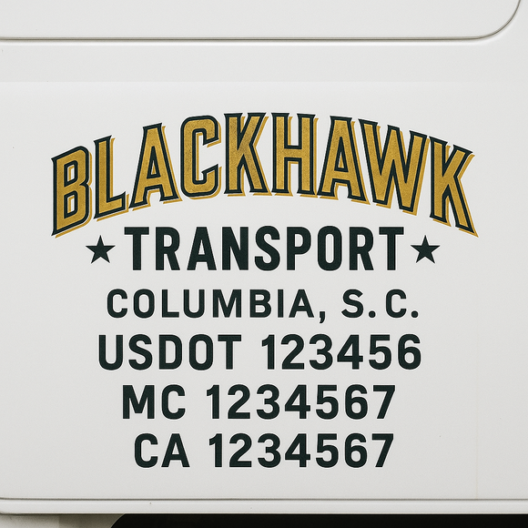 Custom Truck Door Decal Sticker Lettering Signs with US DOT, MC, CA, KYU VIN For Semi-Trucks, Work Trucks & Businesses