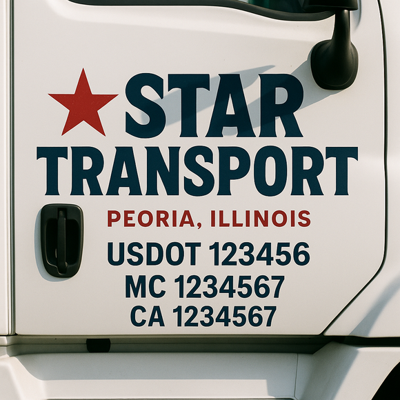 Custom Truck Door Decal Sticker Lettering Signs with US DOT, MC, CA, KYU VIN For Semi-Trucks, Work Trucks & Businesses
