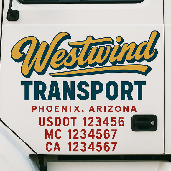 Custom Truck Door Decal Sticker Lettering Signs with US DOT, MC, CA, KYU VIN For Semi-Trucks, Work Trucks & Businesses
