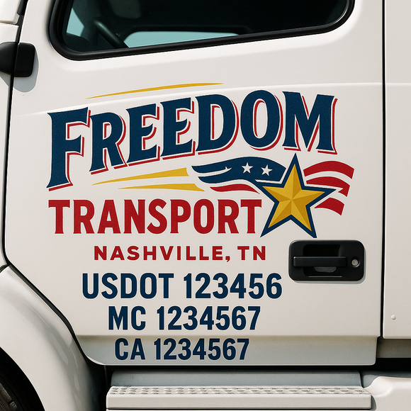 Custom Truck Door Decal Sticker Lettering Signs with US DOT, MC, CA, KYU VIN For Semi-Trucks, Work Trucks & Businesses