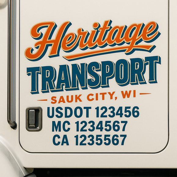 Custom Truck Door Decal Sticker Lettering Signs with US DOT, MC, CA, KYU VIN For Semi-Trucks, Work Trucks & Businesses