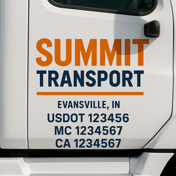Custom Truck Door Decal Sticker Lettering Signs with US DOT, MC, CA, KYU VIN For Semi-Trucks, Work Trucks & Businesses