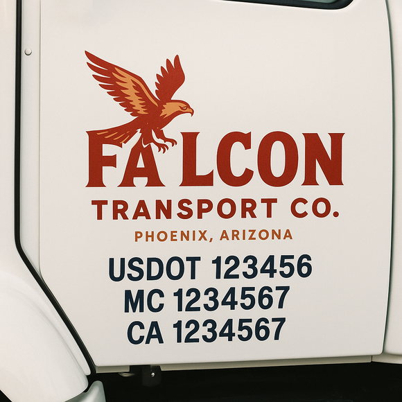 Custom Truck Door Decal Sticker Lettering Signs with US DOT, MC, CA, KYU VIN For Semi-Trucks, Work Trucks & Businesses