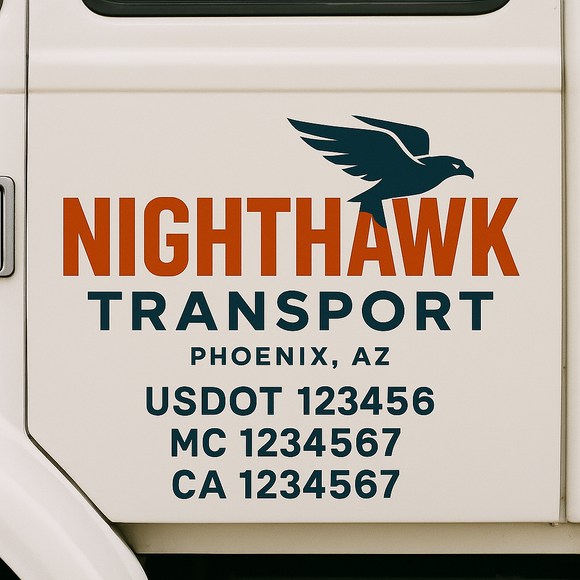Custom Truck Door Decal Sticker Lettering Signs with US DOT, MC, CA, KYU VIN For Semi-Trucks, Work Trucks & Businesses