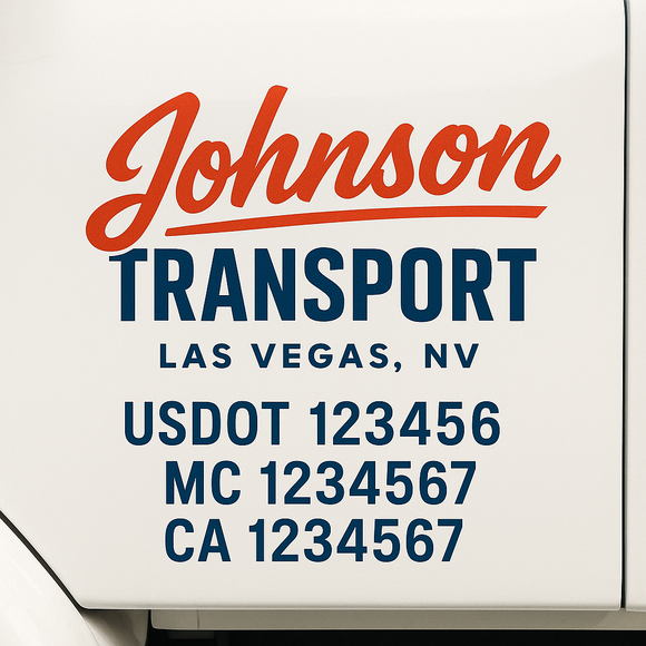 Custom Truck Door Decal Sticker Lettering Signs with US DOT, MC, CA, KYU VIN For Semi-Trucks, Work Trucks & Businesses
