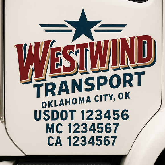 Custom Truck Door Decal Sticker Lettering Signs with US DOT, MC, CA, KYU VIN For Semi-Trucks, Work Trucks & Businesses