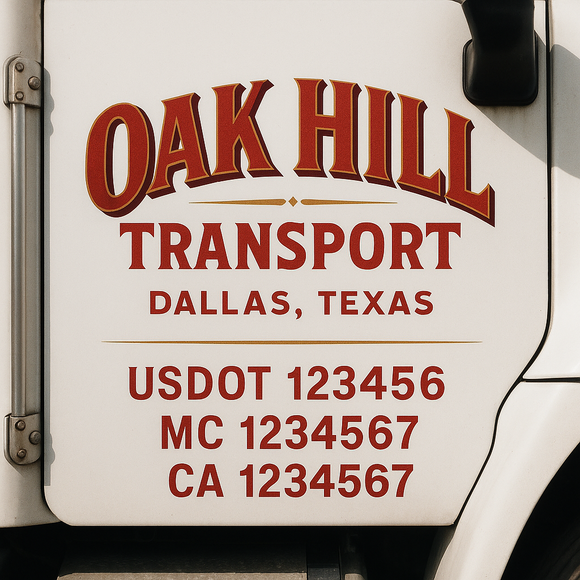 Custom Truck Door Decal Sticker Lettering Signs with US DOT, MC, CA, KYU VIN For Semi-Trucks, Work Trucks & Businesses