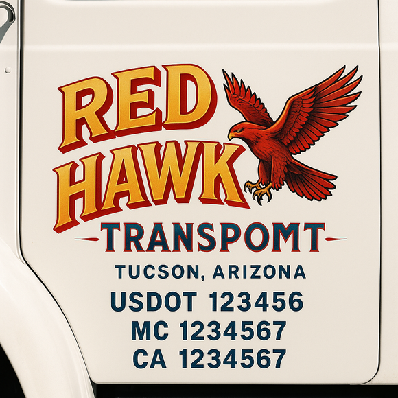 Custom Truck Door Decal Sticker Lettering Signs with US DOT, MC, CA, KYU VIN For Semi-Trucks, Work Trucks & Businesses