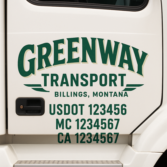 Custom Truck Door Decal Sticker Lettering Signs with US DOT, MC, CA, KYU VIN For Semi-Trucks, Work Trucks & Businesses