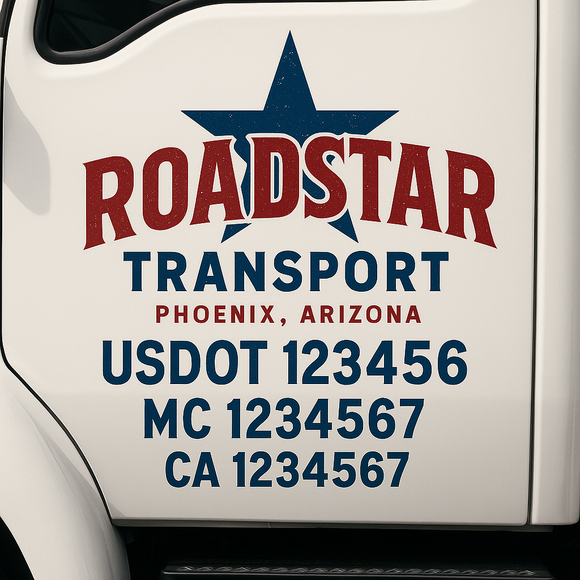 Custom Truck Door Decal Sticker Lettering Signs with US DOT, MC, CA, KYU VIN For Semi-Trucks, Work Trucks & Businesses