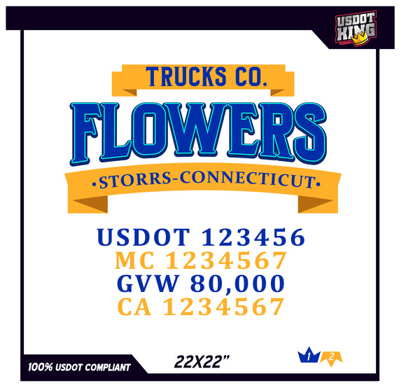 Company Name 2 Lines + 5 Regulation Numbers Trucking Themed Decals Lettering (USDOT, MC, GVW, CA), 2 Pack