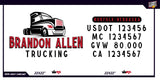 COMPANY NAME 2 LINES + 5 LOCATION OR REGULATION NUMBERS TRUCK LETTERING DECAL (USDOT, MC, GVW, CA), 2 PACK