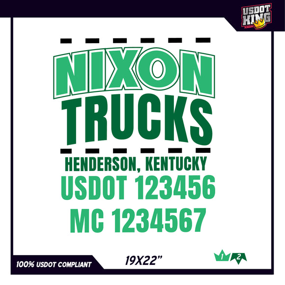 Company Name 2 Lines + 5 Regulation Numbers Trucking Themed Decals Lettering (USDOT, MC, GVW, CA), 2 Pack