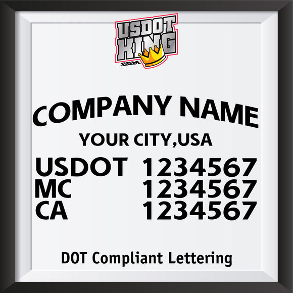 arched company name with usdot mc ca lettering decal