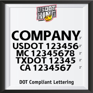 trucking company door decal with usdot, mc, txdot & ca lettering