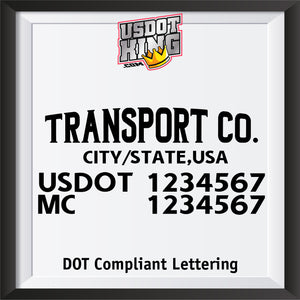 transport company with usdot mc lettering decal