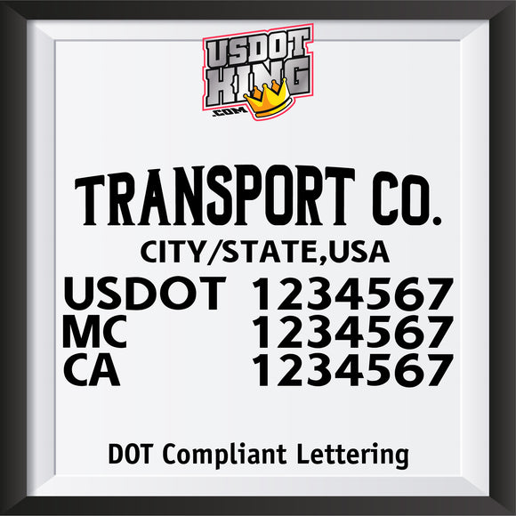 transport company city, usdot mc ca lettering decal