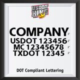 company name usdot mc txdot lettering decal