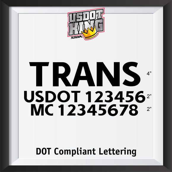 transport company with usdot mc lettering decal