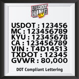 USDOT MC KYU CA VIN TXDOT GVWR DECAL STICKER