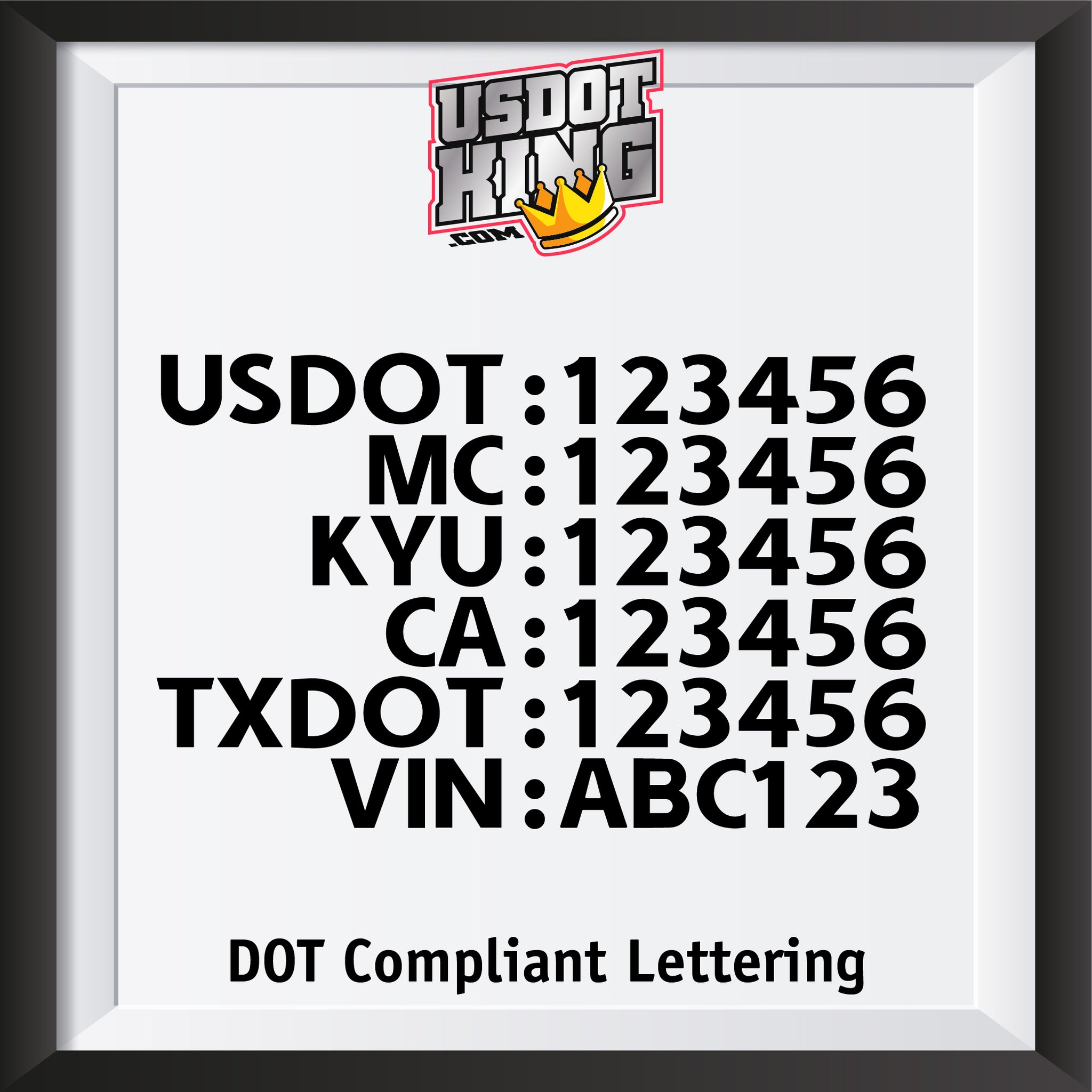 usdot mc kyu ca txdot vin number decal