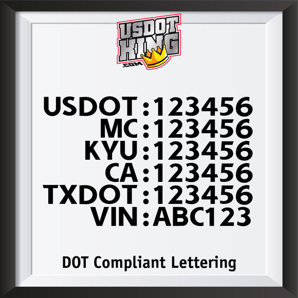 usdot mc kyu ca txdot vin number decal