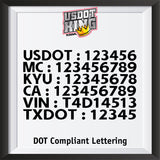 6 line truck decal with usdot mc kyu ca vin txdot 