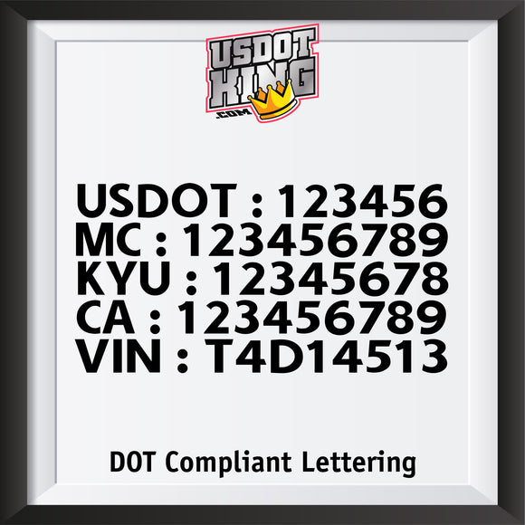 usdot mc kyu ca vin lettering decal