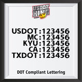 usdot, mc, kyu, ca & txdot lettering decal