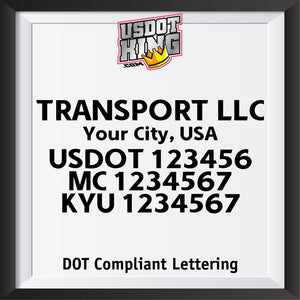 trucking company name with city, usdot mc kyu lettering decal