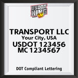 transport company name with location, usdot mc lettering decal