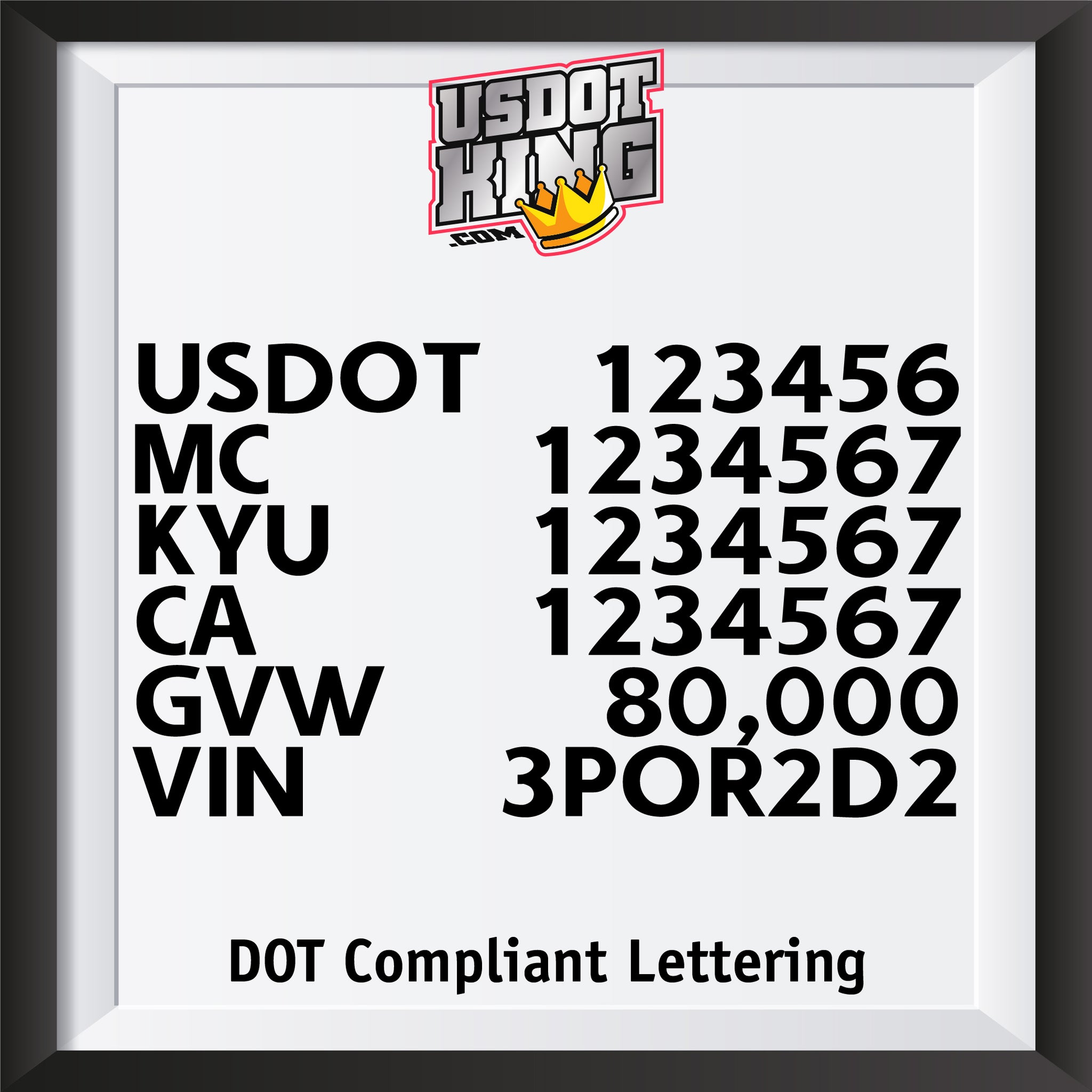 justified usdot mc kyu ca gvw vin decal