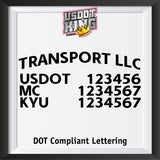 arched transport name with usdot mc kyu lettering decal